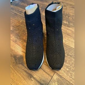 Rhinestone studded sock wedge sneakers